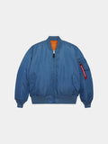 Alpha Industries MA-1 Bomber Jacket with front zipper, ribbed cuffs and hem, two front pockets, sleeve red tag, orange lining.