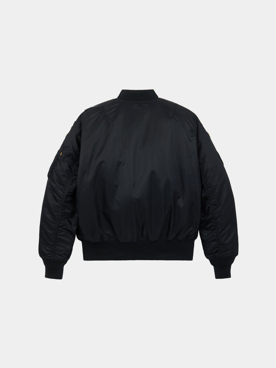 Alpha Industries MA-1 Squadron Bomber Jacket in black with water resistant fabric.