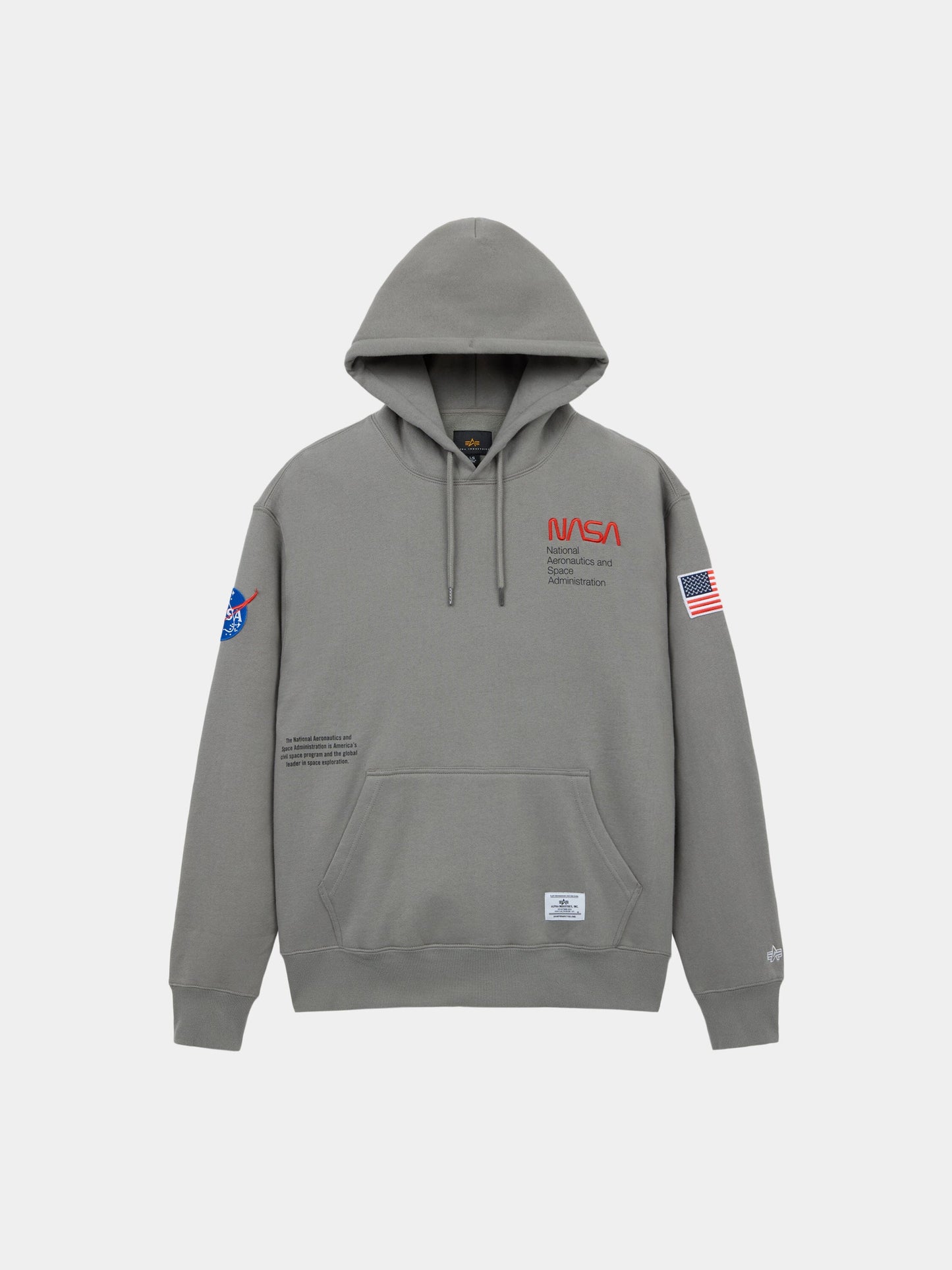 NASA WORM LOGO HOODIE TOP Alpha Industries MID GRAY XS 