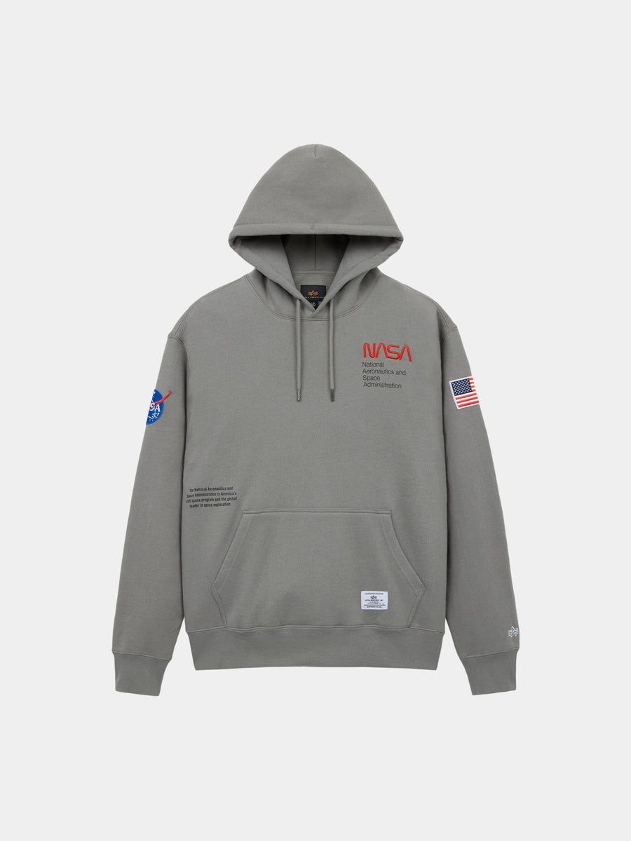 NASA WORM LOGO HOODIE TOP Alpha Industries MID GRAY XS 