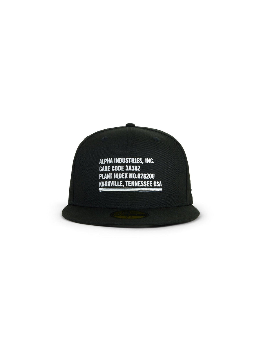 Alpha Industries 5950 Cage Code Hat, black flat-brim cap with white front text.