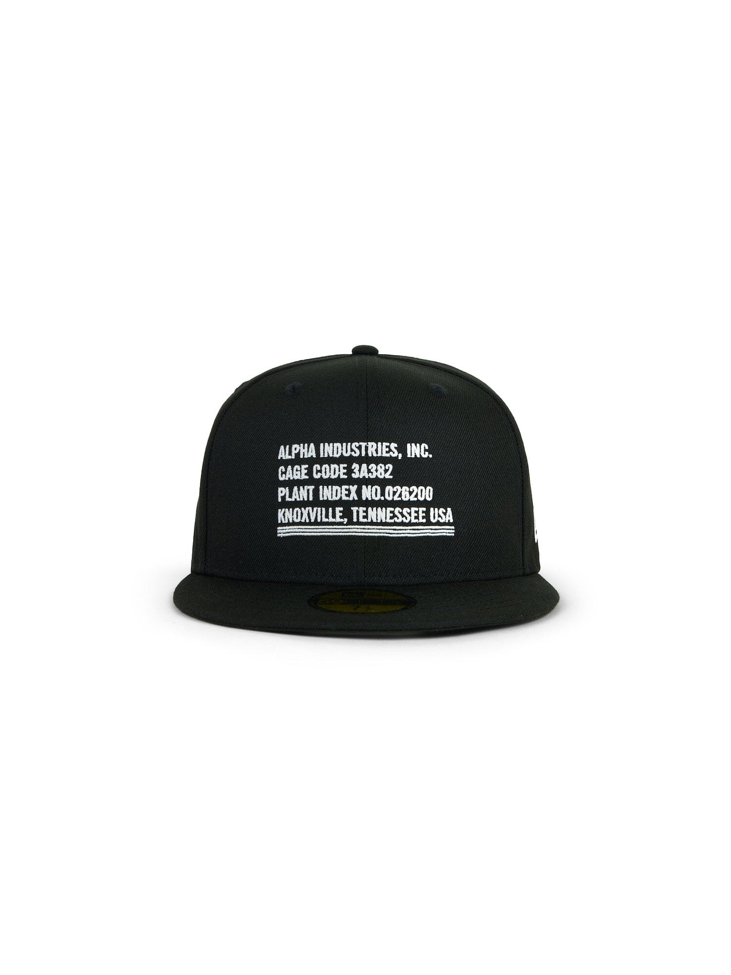 Alpha Industries 5950 Cage Code Hat, black flat-brim cap with white front text.