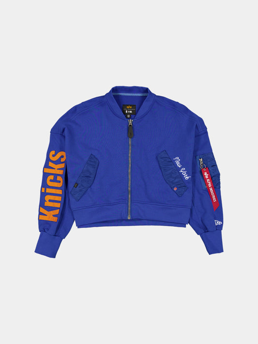 NEW YORK KNICKS X ALPHA X NEW ERA L-2B FRENCH TERRY JACKET WOMENS OUTERWEAR Alpha Industries BLUE XS 
