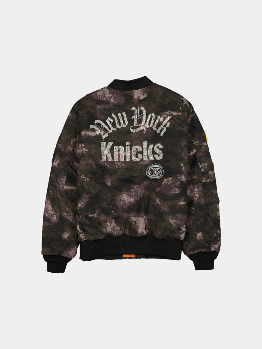NEW YORK KNICKS X ALPHA X NEW ERA MA-1 BOMBER JACKET (BLACK CAMO) OUTERWEAR Alpha Industries 