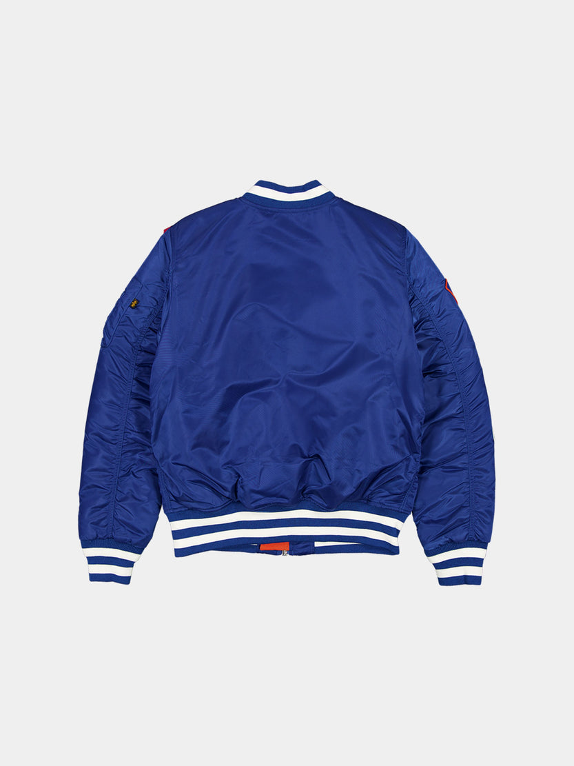 NEW YORK KNICKS X ALPHA X NEW ERA MA-1 BOMBER JACKET (BLUE) OUTERWEAR Alpha Industries 