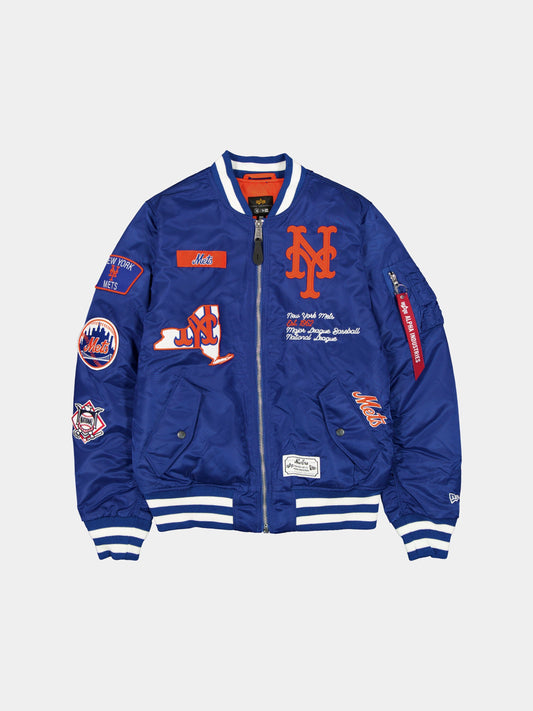 NEW YORK METS X ALPHA X NEW ERA MA-1 BOMBER JACKET OUTERWEAR Alpha Industries BLUE/WHITE S 