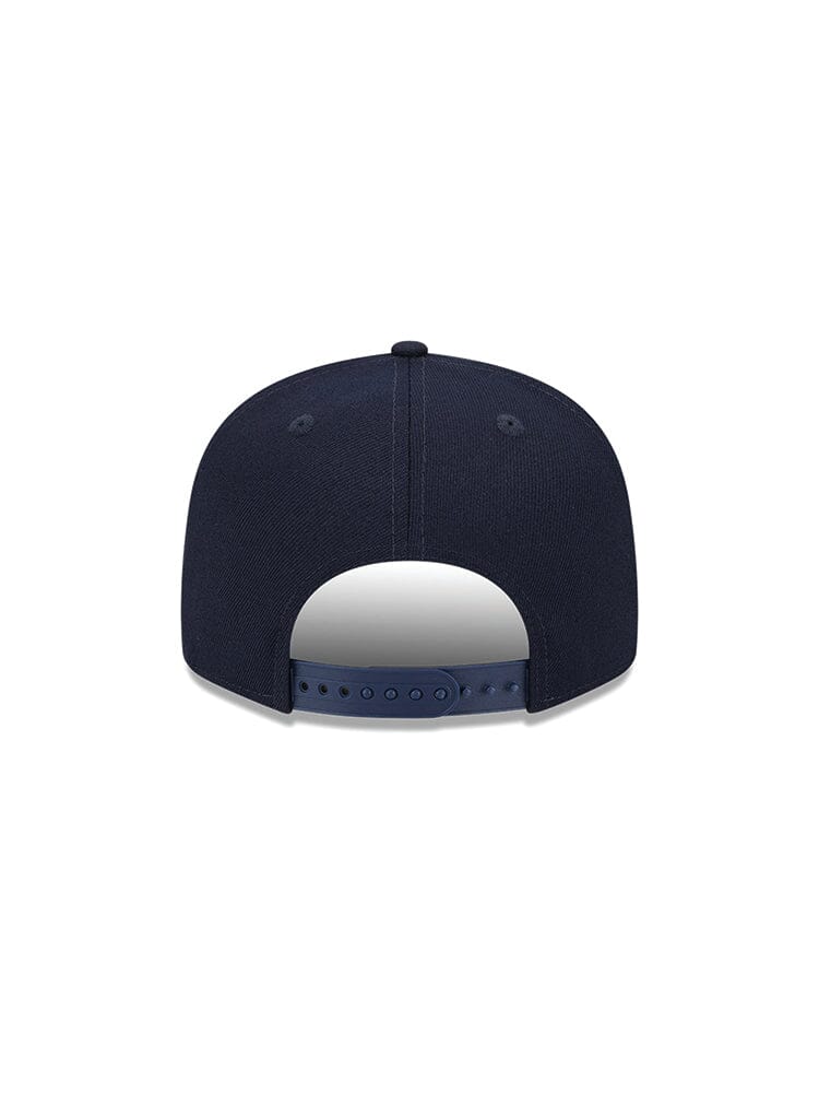 The New York Yankees X Alpha X New Era 950 Cap (Navy) by Alpha Industries is displayed from the back with an adjustable strap and proudly showcases a team logo for added style.