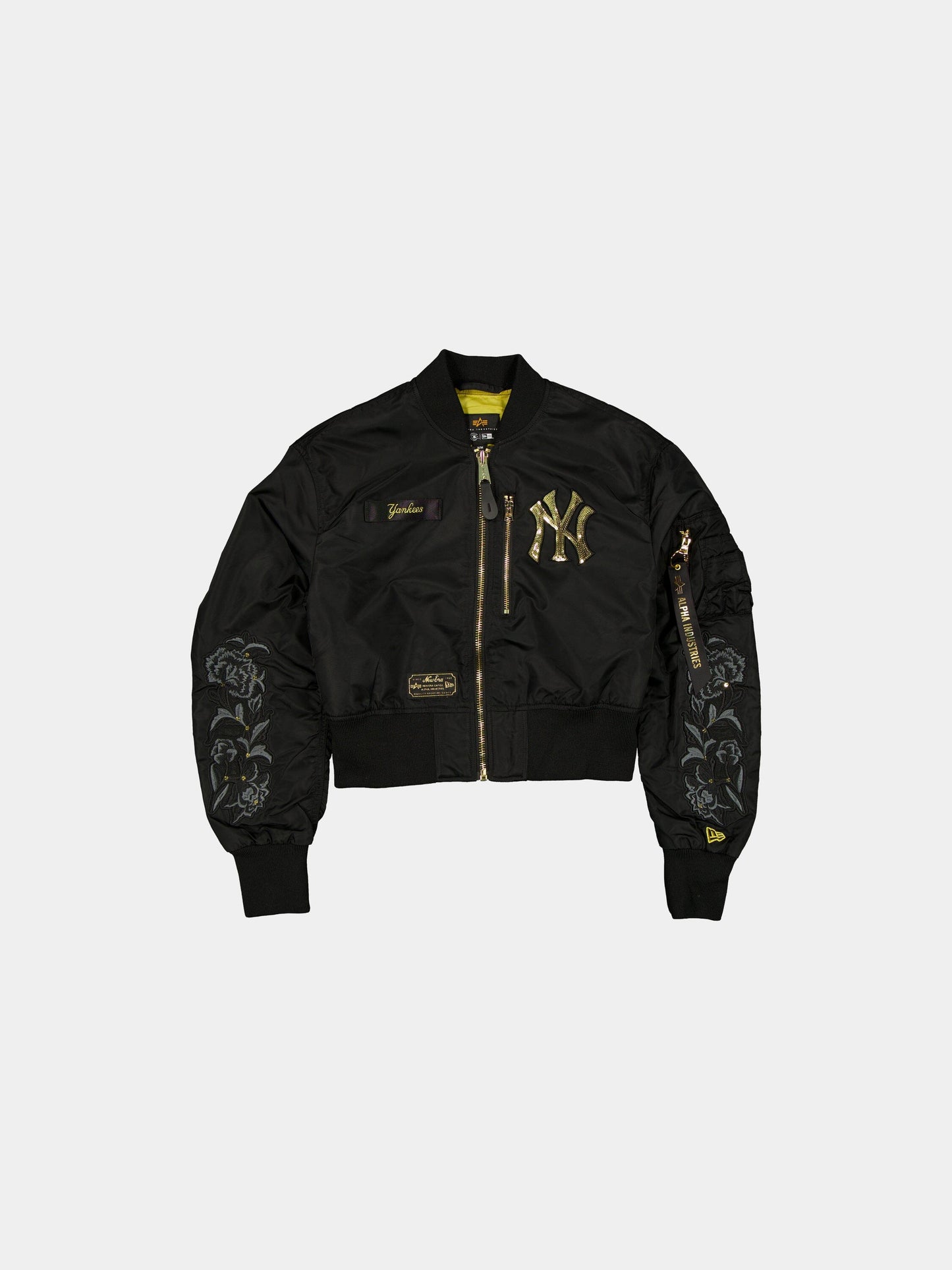 NEW YORK YANKEES X ALPHA X NEW ERA L-2B CROPPED BOMBER JACKET WOMENS OUTERWEAR Alpha Industries BLACK/GOLD XS 