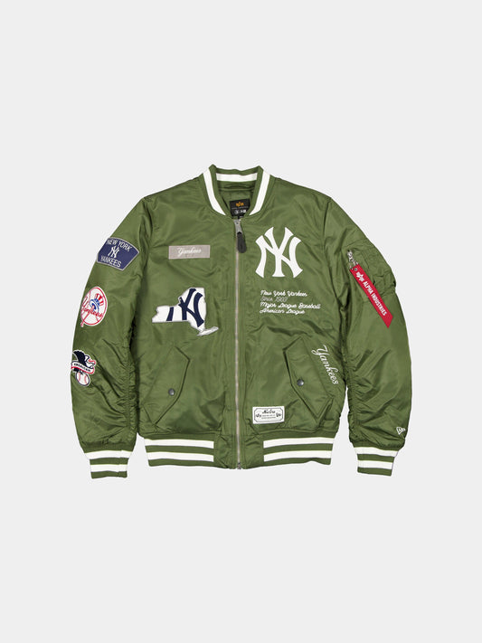 NEW YORK YANKEES X ALPHA X NEW ERA MA-1 BOMBER JACKET (OLIVE) OUTERWEAR Alpha Industries NEW OLIVE/WHITE S 