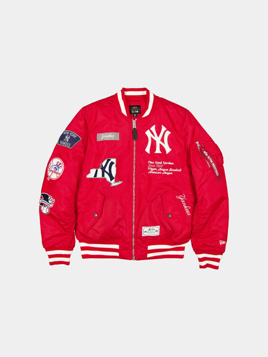 NEW YORK YANKEES X ALPHA X NEW ERA MA-1 BOMBER JACKET (SCARLET) OUTERWEAR Alpha Industries SCARLET/WHITE S 