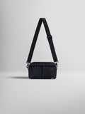The Black Nylon Messenger Bag by Alpha Industries boasts a quilted adjustable shoulder strap and two front pockets.