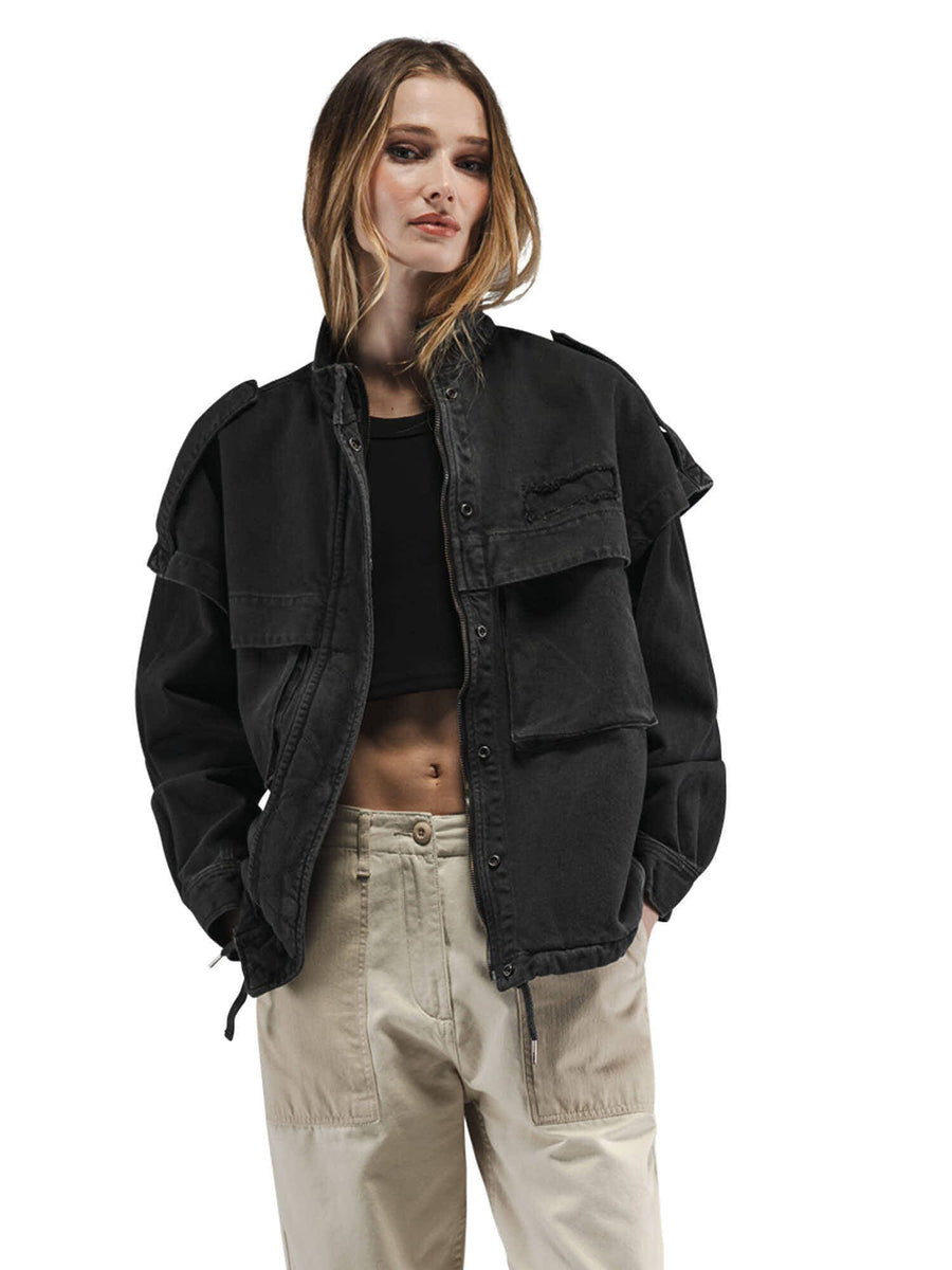 Alpha Industries Oversized Ctn Utility Jacket W, black, cotton material, front closure.