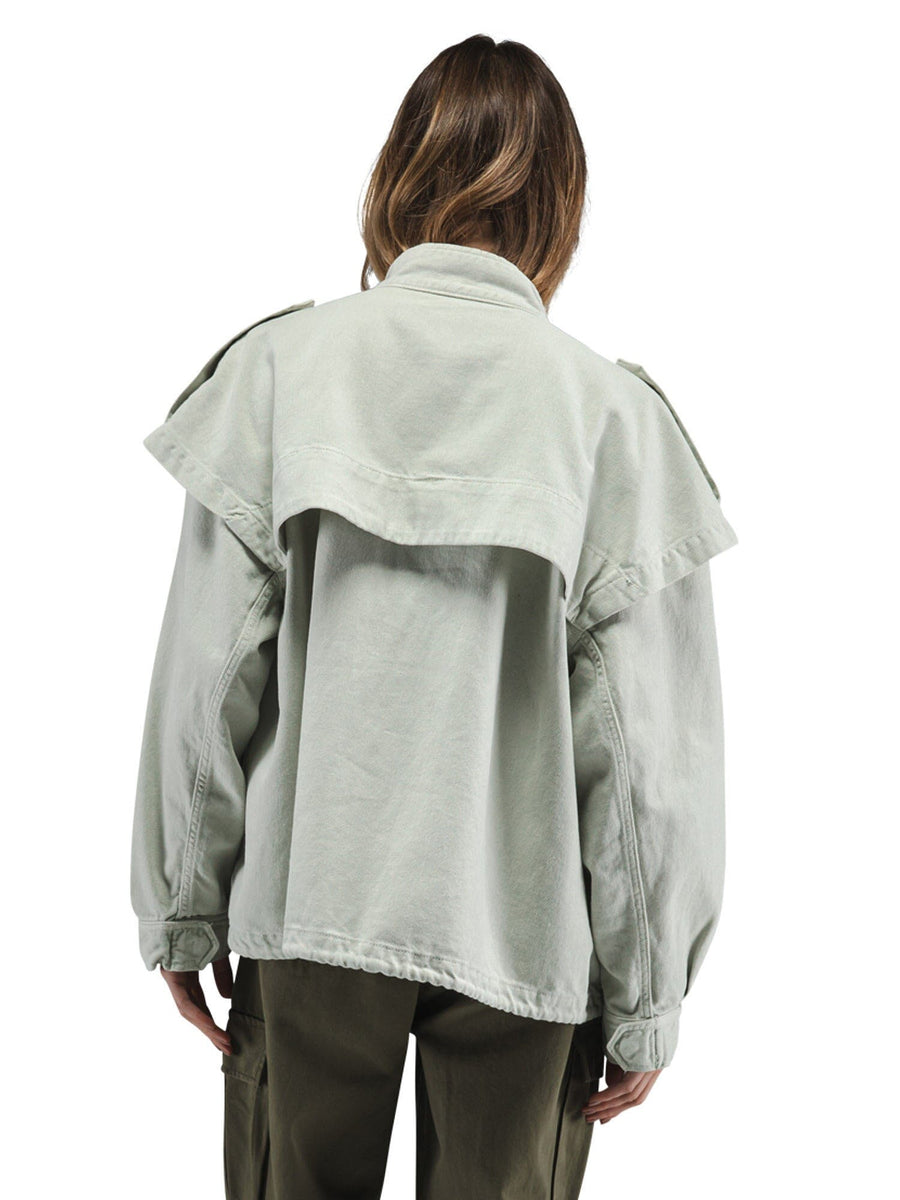 Alpha Industries Oversized Ctn Utility Jacket W, light gray cotton canvas with back flap detail and button closures.