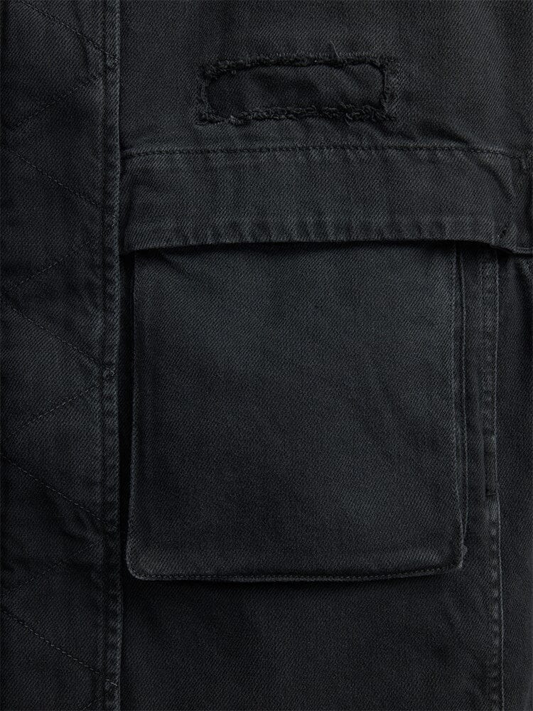 Alpha Industries Oversized Ctn Utility Jacket W, black cotton canvas, rectangular flap cargo pocket with visible stitching.