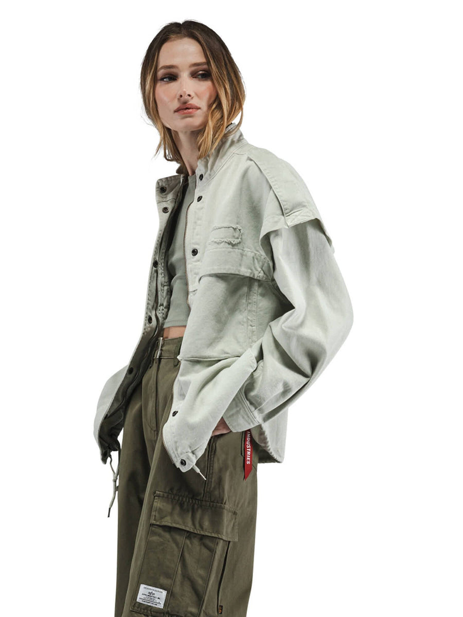 Alpha Industries Oversized Ctn Utility Jacket W, Light Gray, Cotton, Front Pockets, Zip Closure.