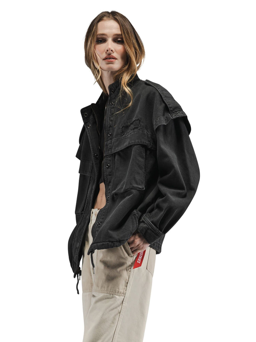 Alpha Industries Oversized Ctn Utility Jacket W in Black, Cotton Material, Utility Design, Front Closures.