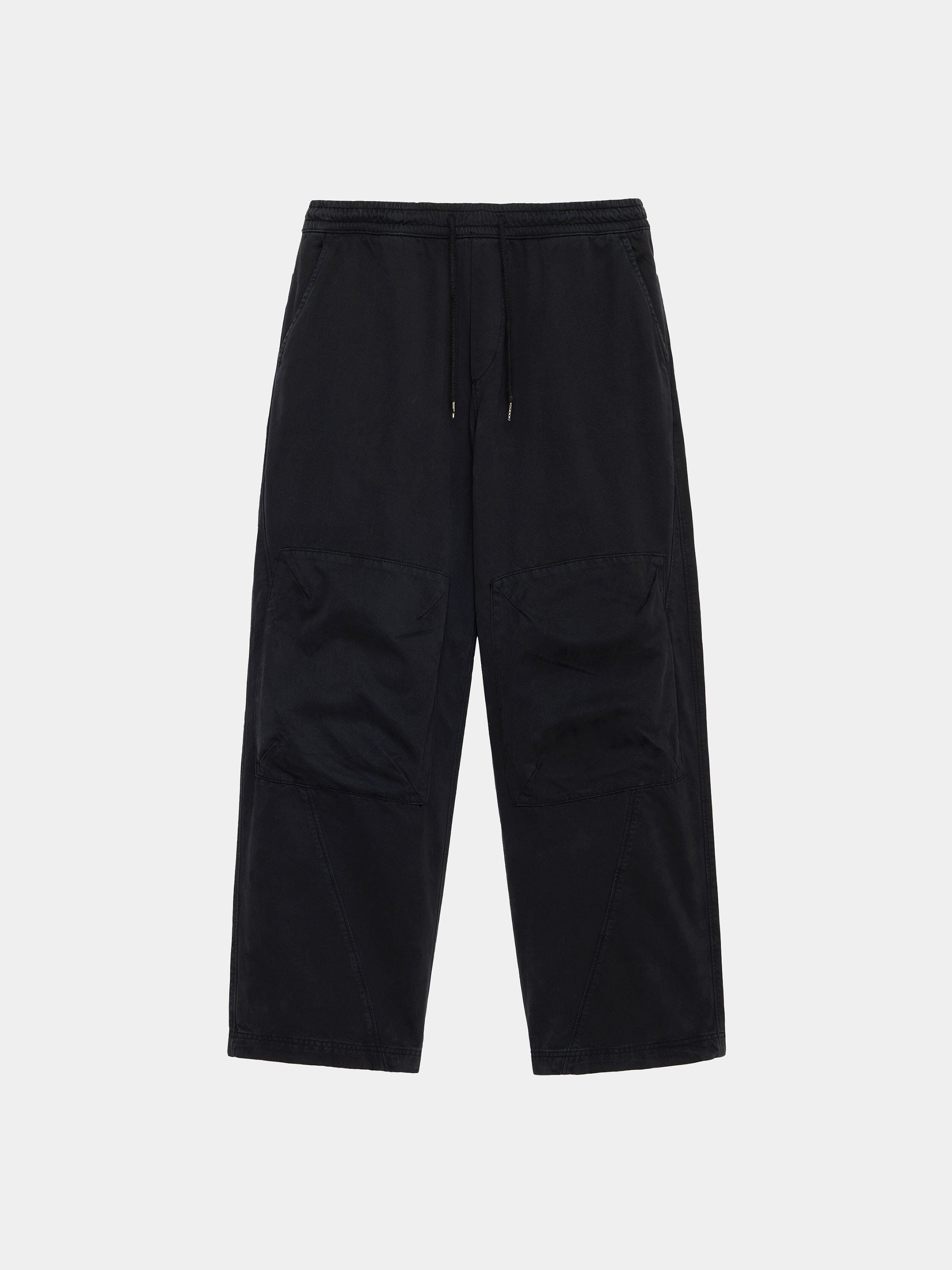 Alpha Industries Oversized Washed Pant in black, elastic waistband, drawstring, large knee patch pockets, 100% cotton.