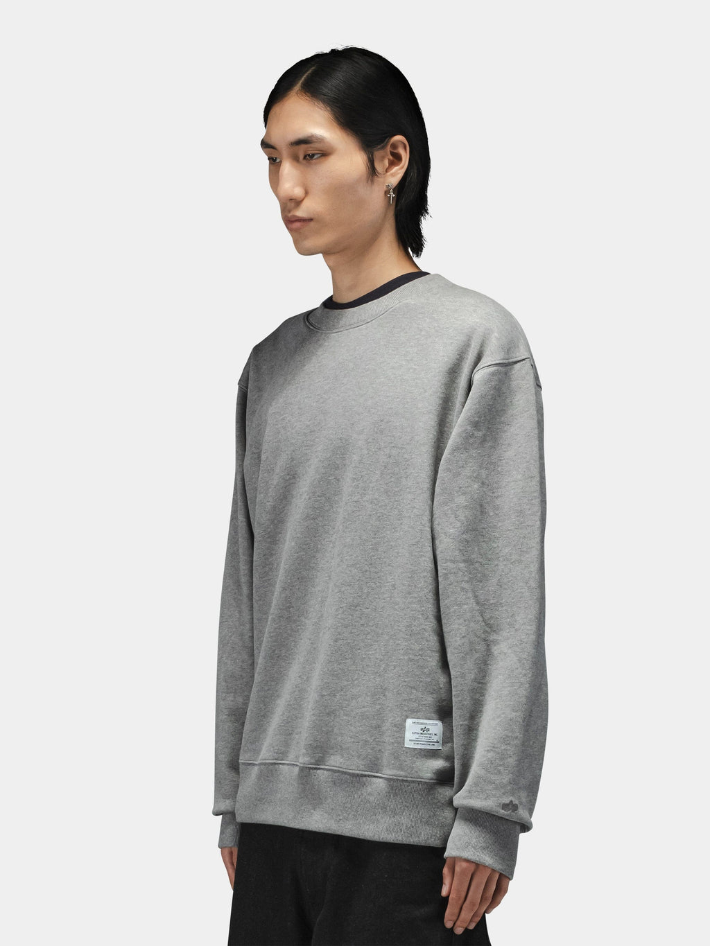 Alpha Industries Patched Crewneck grey cotton-poly sweatshirt with patch details.