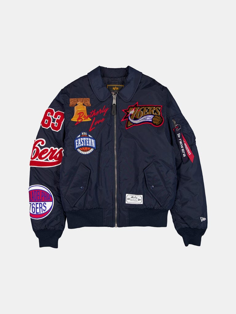 PHILADELPHIA 76ERS X ALPHA X NEW ERA MA-1 COLLARED BOMBER JACKET OUTERWEAR Alpha Industries NAVY S 