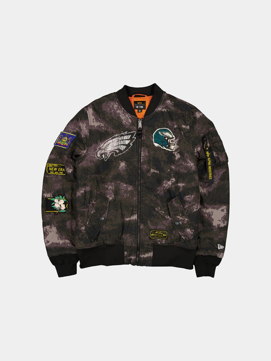 PHILADELPHIA EAGLES X ALPHA X NEW ERA MA-1 BOMBER JACKET (BLACK CAMO) OUTERWEAR Alpha Industries BLACK S 