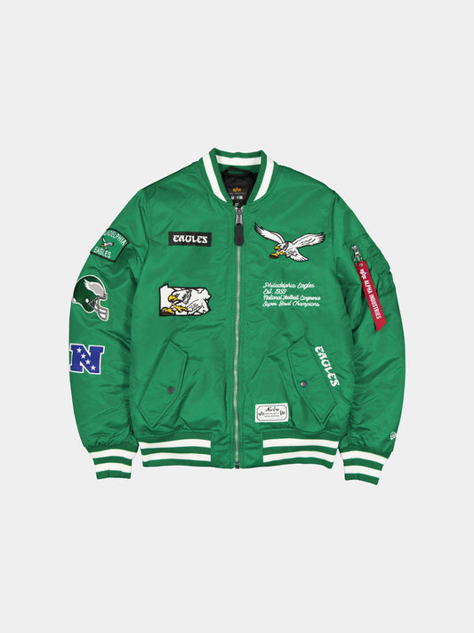 PHILADELPHIA EAGLES X ALPHA X NEW ERA MA-1 BOMBER JACKET OUTERWEAR Alpha Industries KELLY GREEN S 