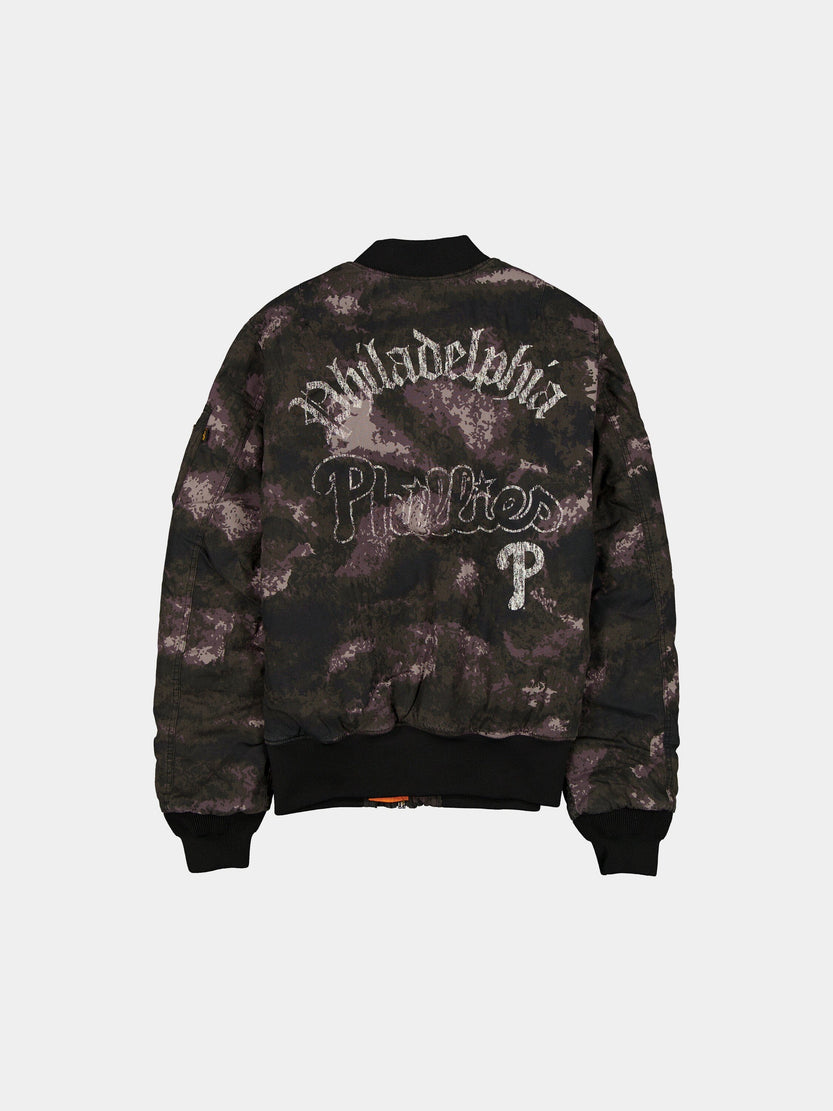 PHILADELPHIA PHILLIES X ALPHA X NEW ERA MA-1 BOMBER JACKET (BLACK CAMO) OUTERWEAR Alpha Industries 
