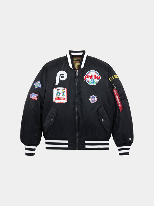PHILADELPHIA PHILLIES X ALPHA X NEW ERA MA-1 BOMBER JACKET OUTERWEAR Alpha Industries BLACK XS 