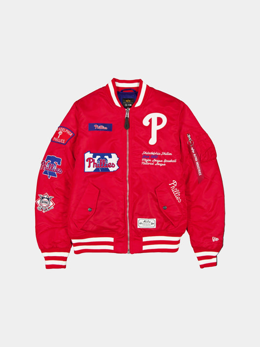 PHILADELPHIA PHILLIES X ALPHA X NEW ERA MA-1 BOMBER JACKET OUTERWEAR Alpha Industries SCARLET/WHITE S 