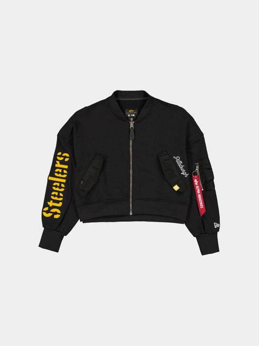 PITTSBURGH STEELERS X ALPHA X NEW ERA L-2B FRENCH TERRY JACKET WOMENS OUTERWEAR Alpha Industries BLACK XS 