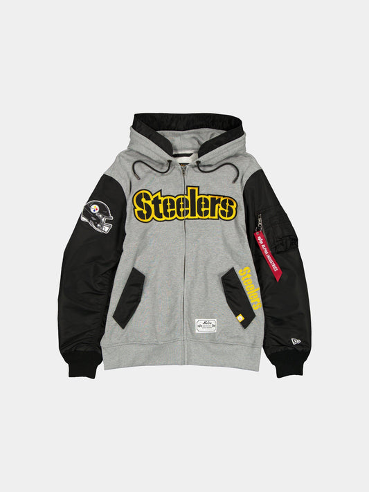 PITTSBURGH STEELERS X ALPHA X NEW ERA MA-1 ZIP UP HOODIE OUTERWEAR Alpha Industries BLACK S 