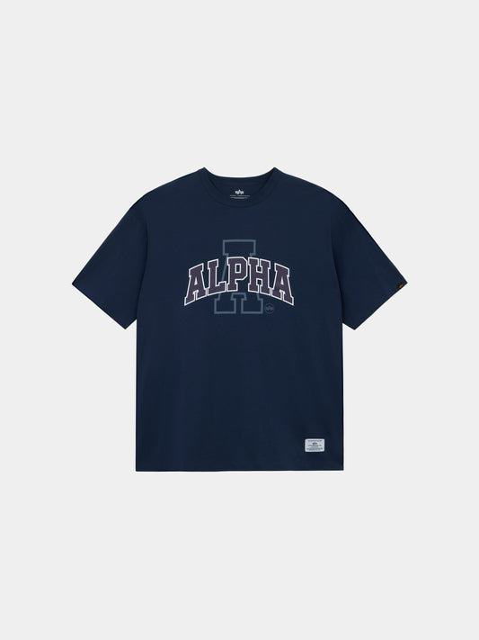 RELAXED COLLEGIATE A TEE TOPS Alpha Industries REPLICA BLUE XS 