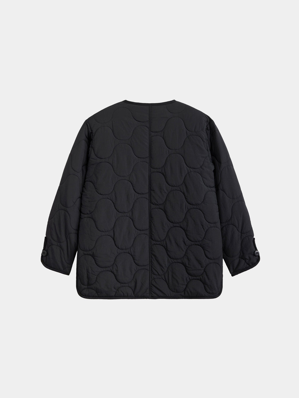 Alpha Industries Reversible Als/92 Mod Liner Womens black quilted nylon ripstop jacket with circular stitching, long sleeves, buttoned cuffs.