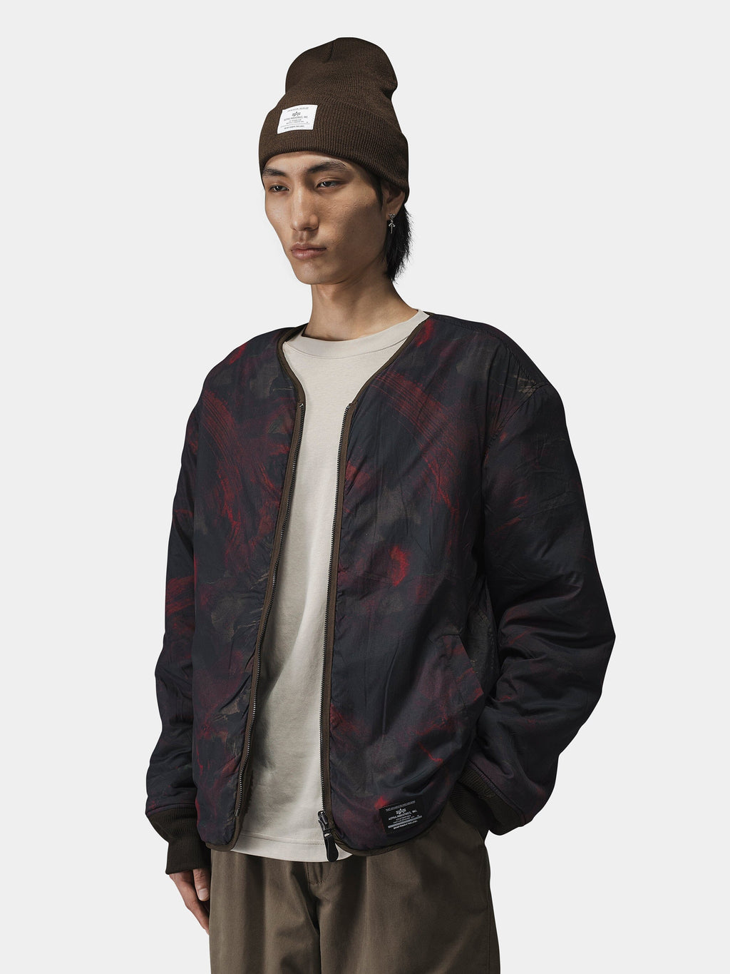 Alpha Industries Reversible M-65 Quilted Liner in brown with quilted design.