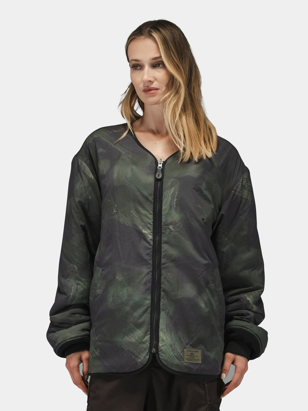 Alpha Industries Reversible M-65 Quilted Liner, dark green camo jacket with reversible quilted liner.