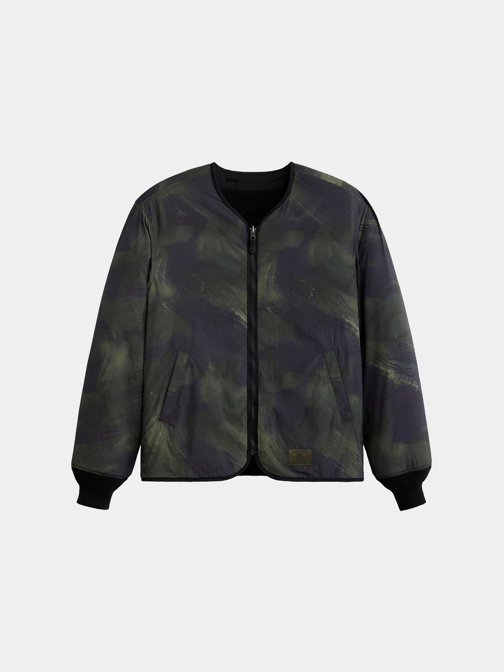 Alpha Industries Reversible M-65 Quilted Liner, green and black camo, front zipper, two front pockets, reversible quilted liner.