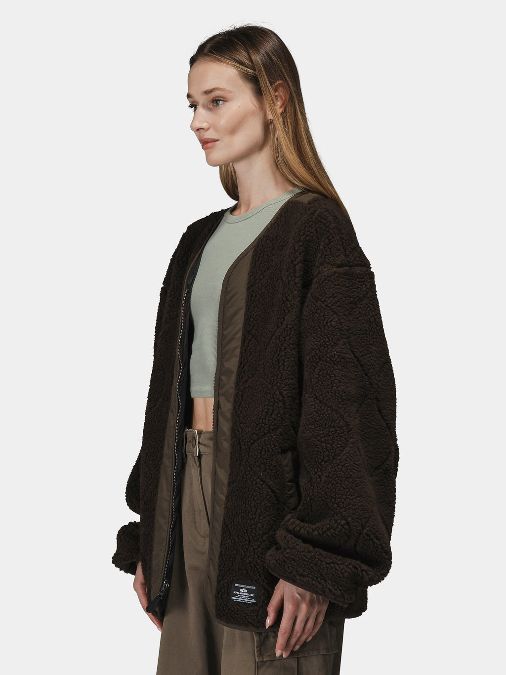 Alpha Industries Reversible M-65 Quilted Liner, dark brown, loose fit, quilted design.