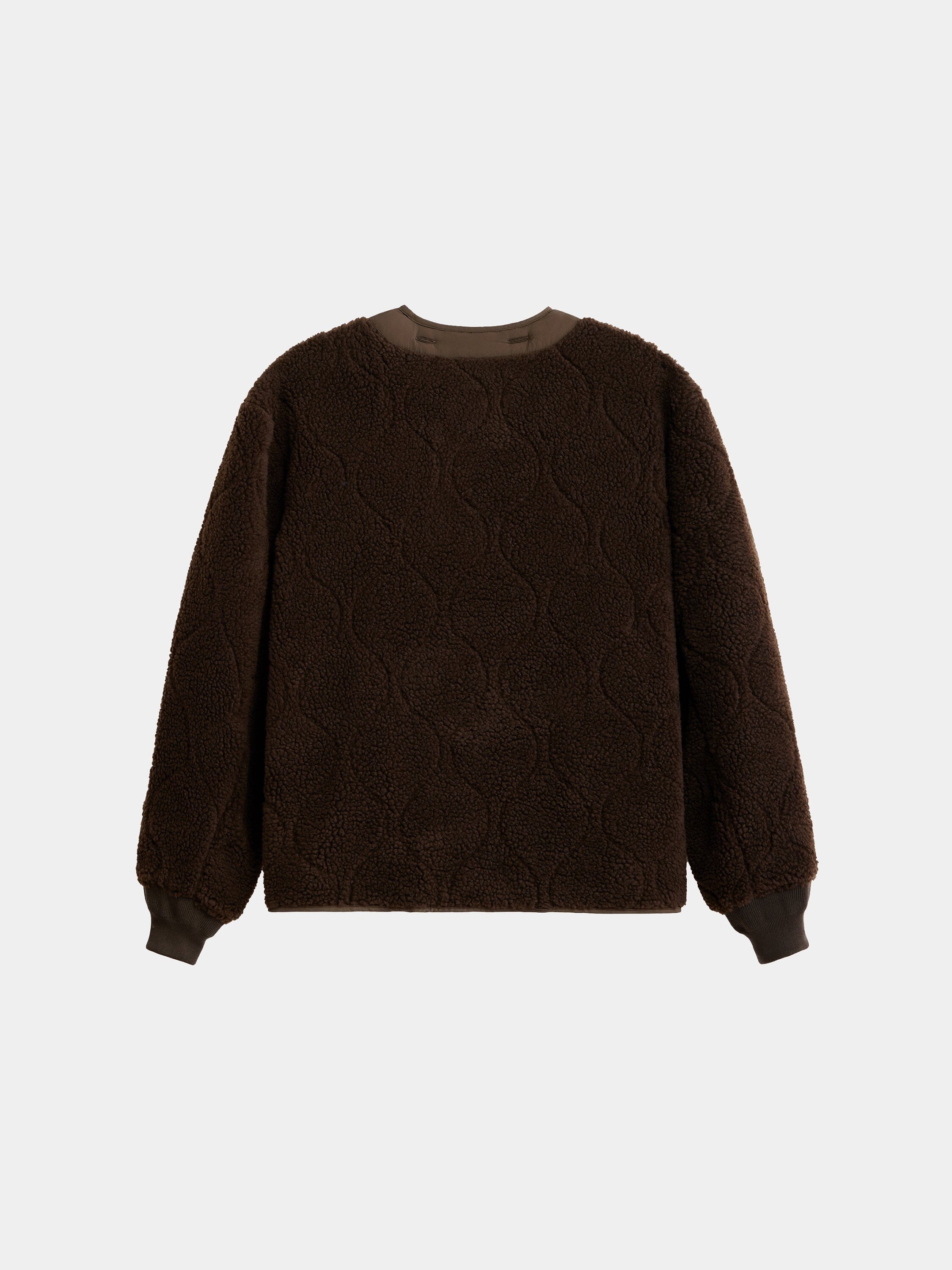 Alpha Industries Reversible M-65 Quilted Liner, brown, long-sleeve fleece with ribbed cuffs and collar, reversible quilted liner.