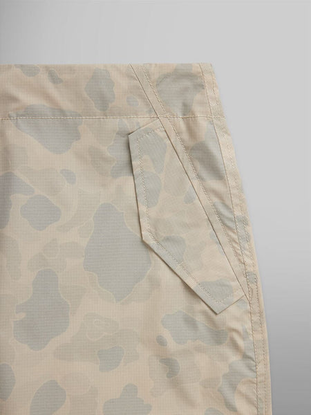 Alpha Industries Lightweight Parachute Pant MA-1 Beige and Light Gray Frogskin Camo, Single Angled Pocket, Visible Stitching.