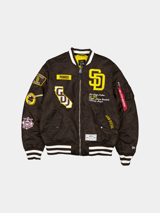 SAN DIEGO PADRES X ALPHA X NEW ERA MA-1 BOMBER JACKET OUTERWEAR Alpha Industries BROWN/WHITE S 