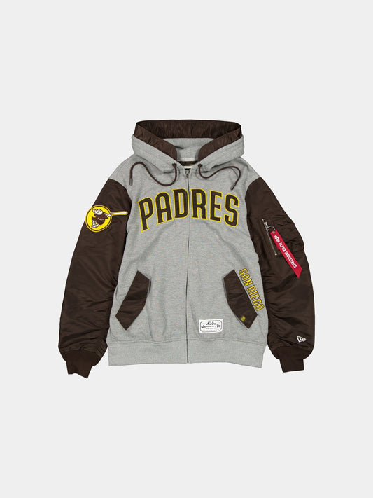 SAN DIEGO PADRES X ALPHA X NEW ERA MA-1 ZIP UP HOODIE OUTERWEAR Alpha Industries BROWN S 