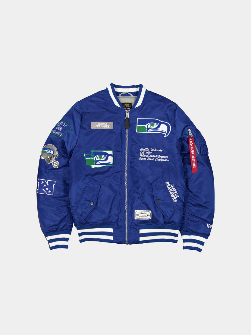 SEATTLE SEAHAWKS X ALPHA X NEW ERA MA-1 BOMBER JACKET OUTERWEAR Alpha Industries BLUE S 