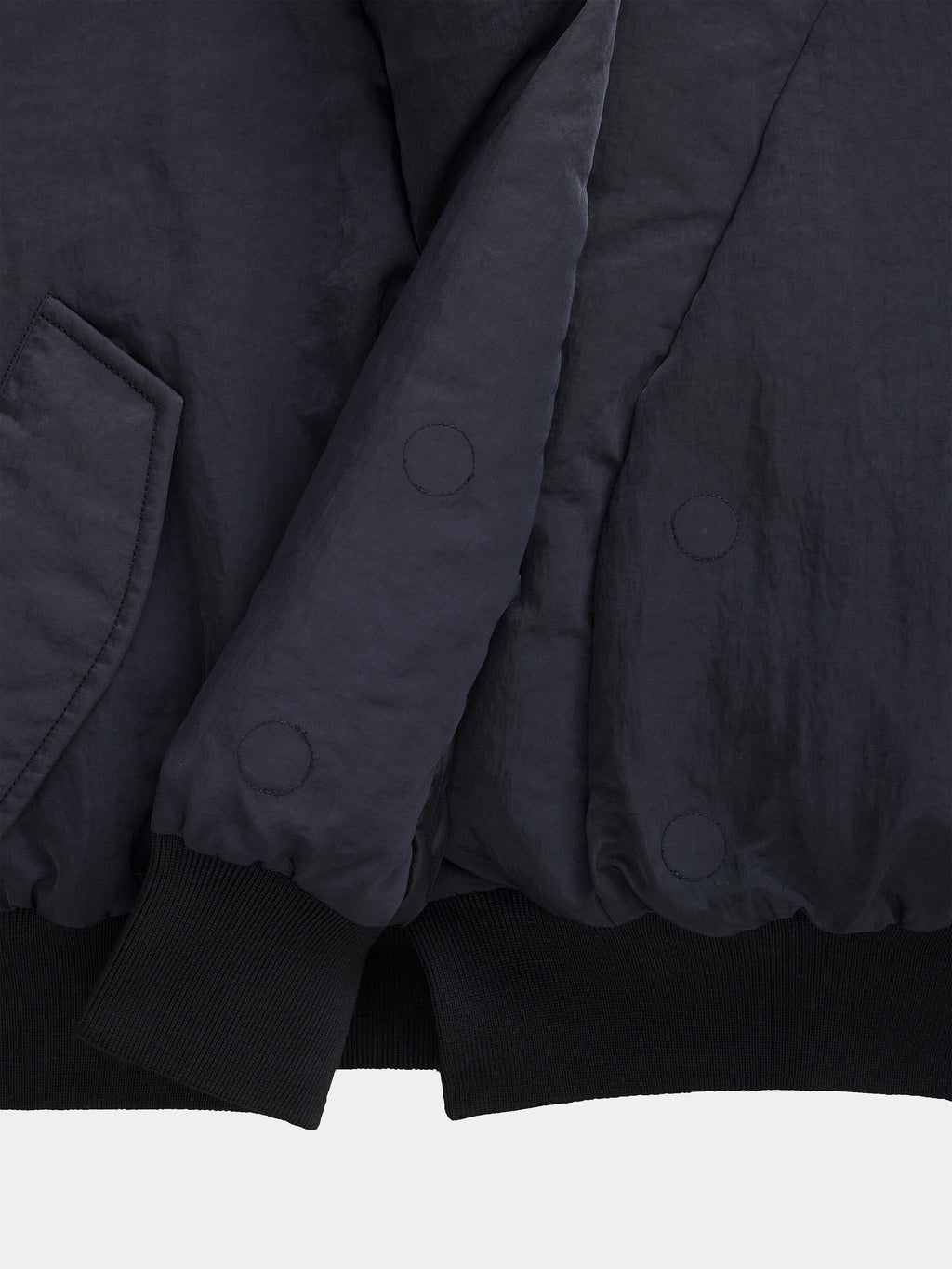 Alpha Industries Shawl Collar Flight Jacket Womens with sleeve, ribbed cuff, side pocket, and circular stitch details.
