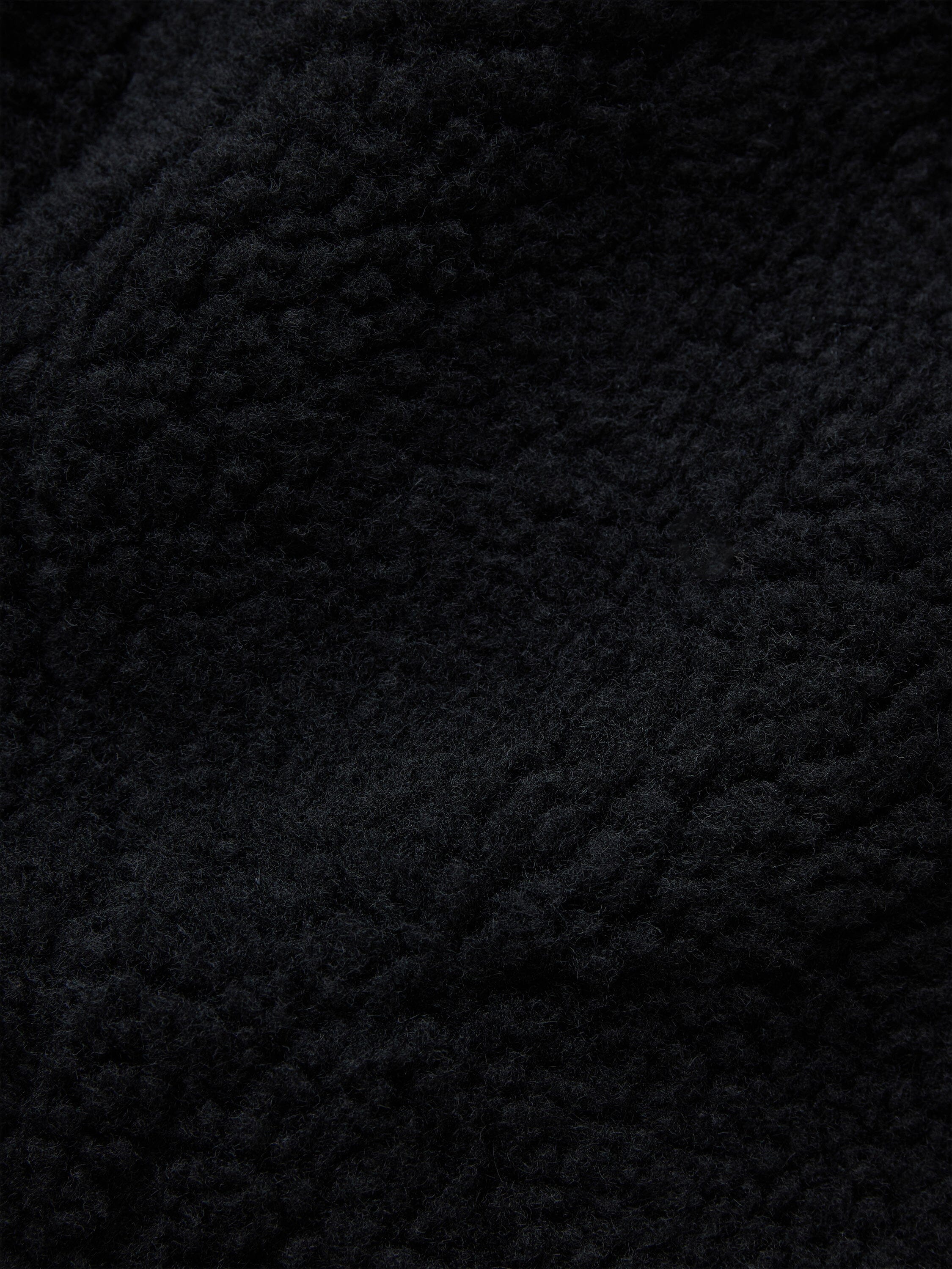 Alpha Industries Sherpa Onion Quilting Flight Jacket, black textured fleece fabric with irregular patterns.