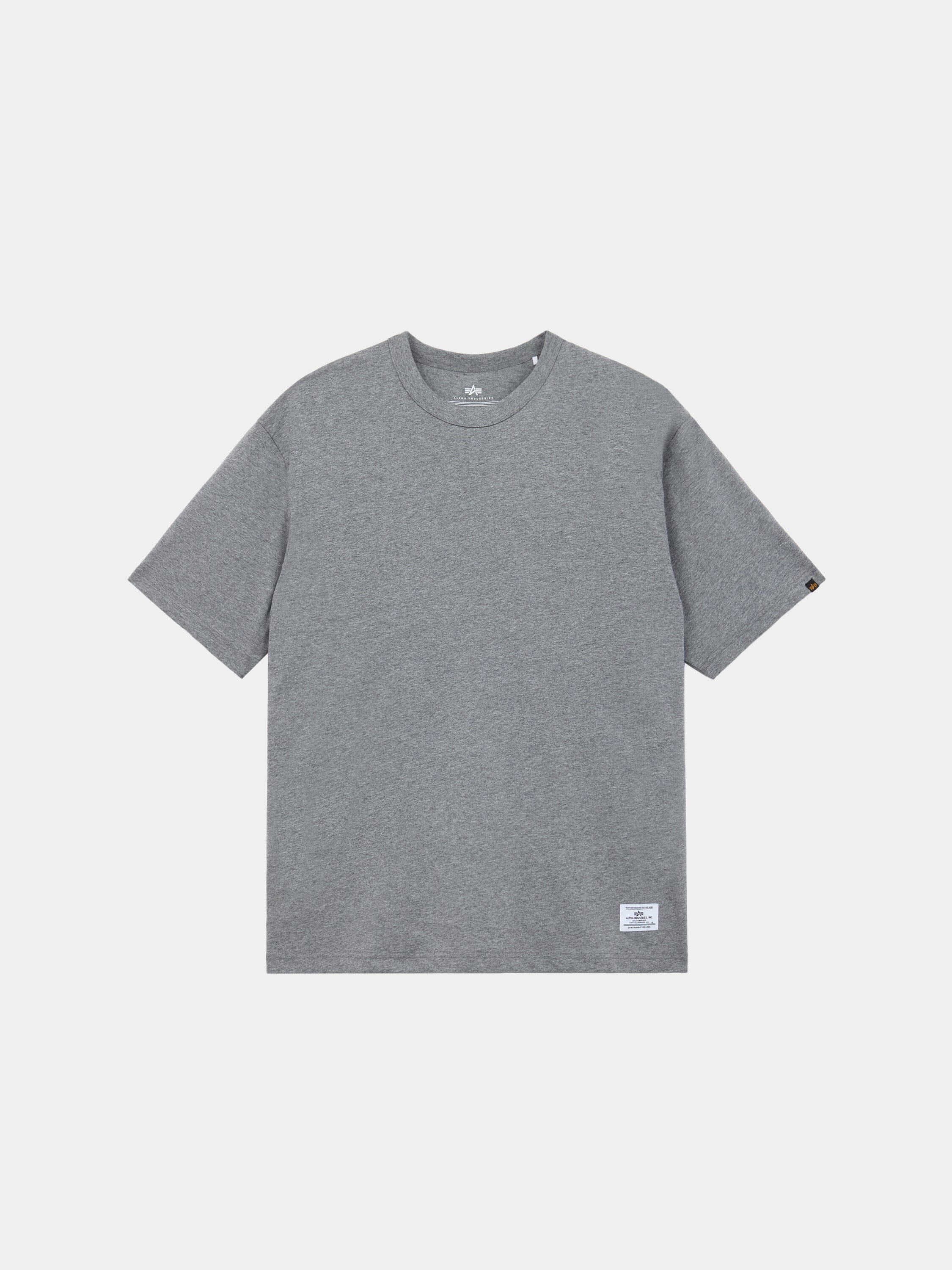 Alpha Industries Short Sleeve Relaxed Tee in Medium Charcoal Heather with a small white label near the bottom hem.