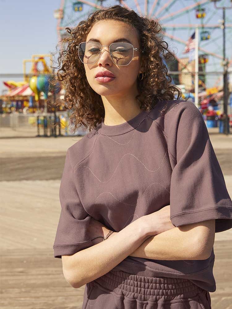 Alpha Industries Womens Short Sleeve Quilted Sweatshirt, quilted material, short sleeves.