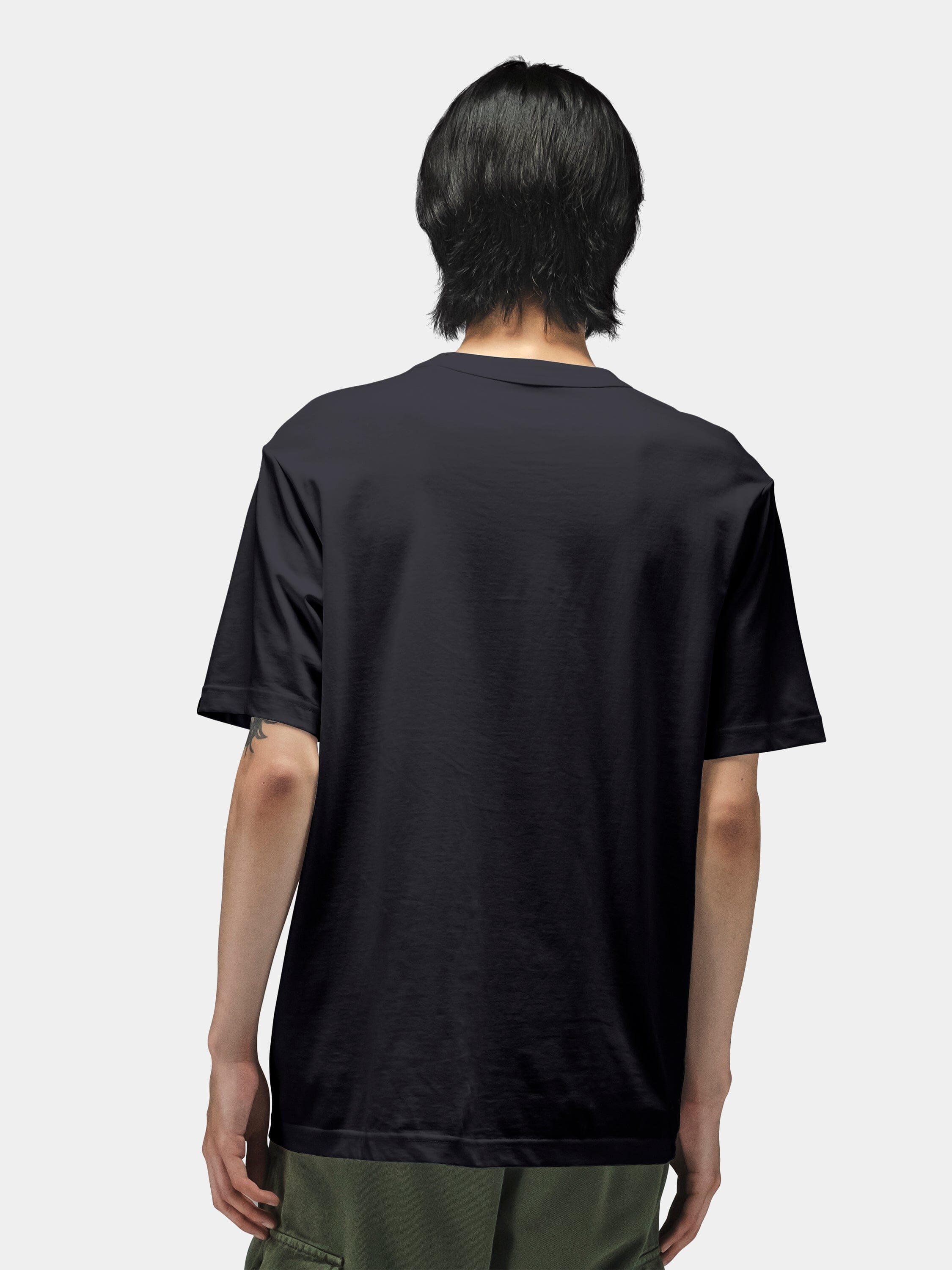 Alpha Industries Short Sleeve Regular Tee in black, green pants.