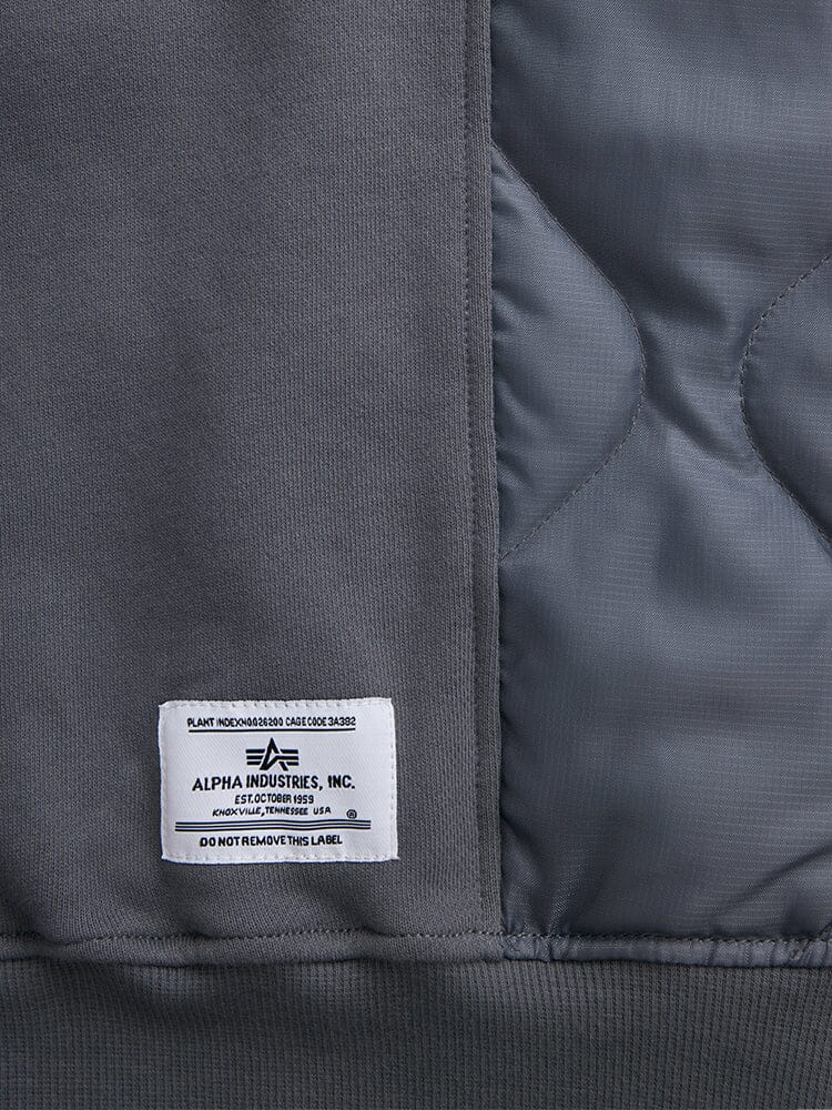 Short Sleeve Sweatshirt by Alpha Industries, stitched brand label, onion quilting on right side.