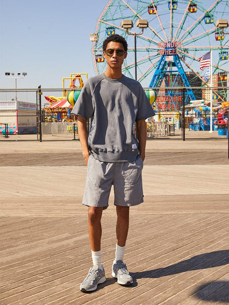 Alpha Industries Short Sleeve Sweatshirt, gray cotton, ribbed cuffs, crew neck.