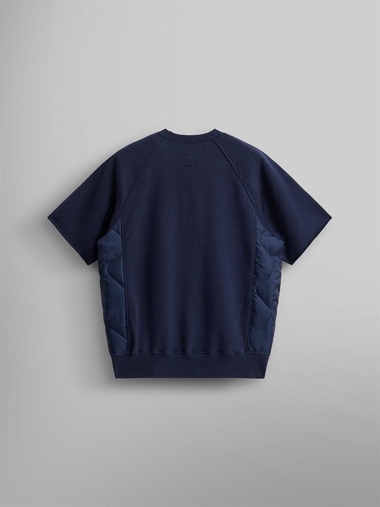 Alpha Industries Short Sleeve Sweatshirt, navy blue, onion quilting on side panels.