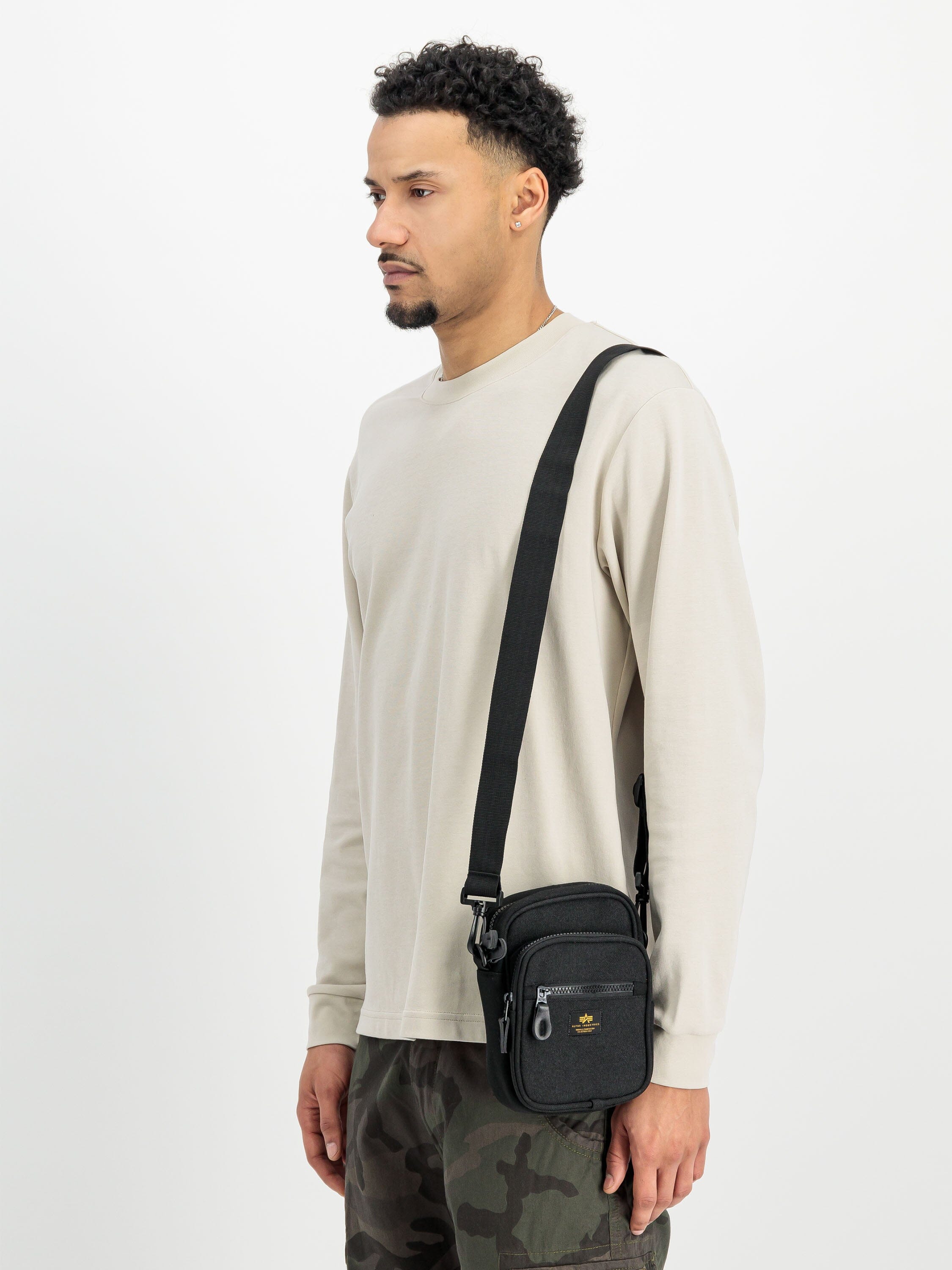 alpha industries leather & nylon backpack Alpha Industries Small Label Messenger Bag